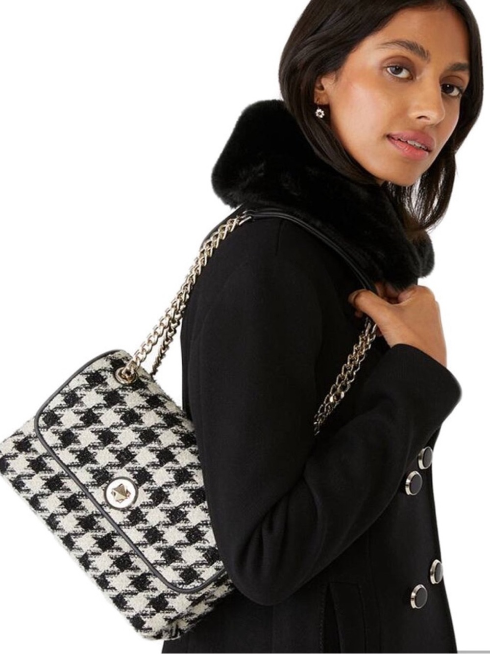kate spade black & white houndstooth shoulder bag